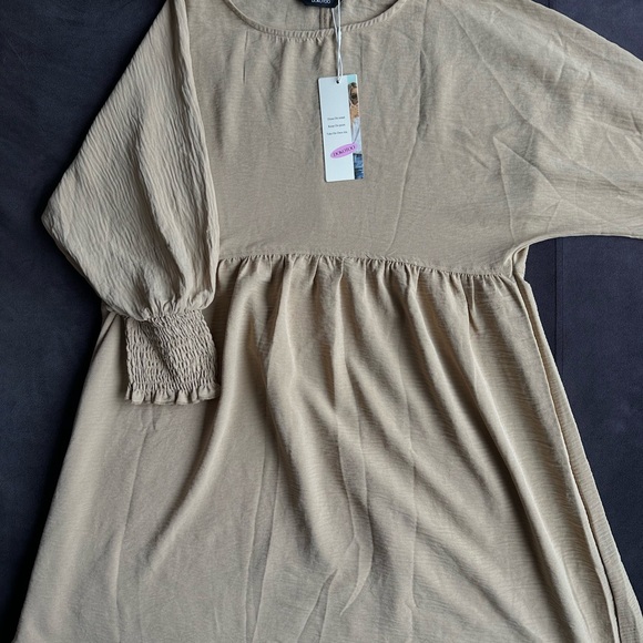 dokotoo Dresses & Skirts - Dokotoo Tan Women’s Dress with Cuffed Sleeves